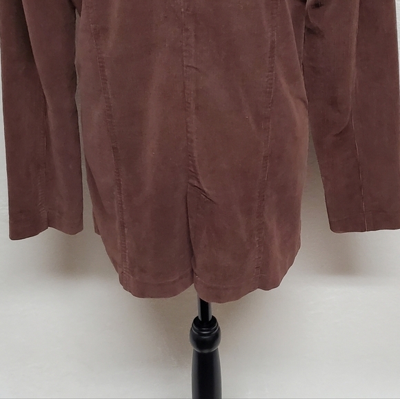 Vintage 90s SJB Brown Corduroy Long Hem Notched Collar Plunging Neckline Blazer - Picture 11 of 12